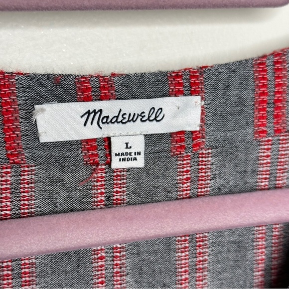 MADEWELL Striped Bubble-Sleeve Peplum Top Gray Red {G14} - Picture 4 of 7